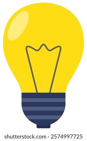 Yellow light bulb flat icon isolated on white background.