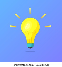 yellow light bulb in a flat style on a blue gradient background
