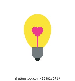 yellow light bulb with a heart inside, symbolizing bright romantic ideas or love inspiration. Great for campaigns, apps, or love-themed content. EPS vector.