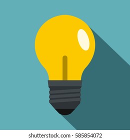 Yellow light bulb icon. Flat illustration of yellow light bulb vector icon for web isolated on baby blue background