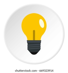 Yellow light bulb icon in flat circle isolated on white background vector illustration for web