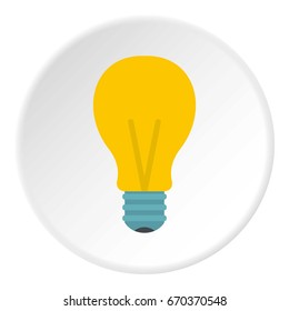Yellow light bulb icon in flat circle isolated vector illustration for web