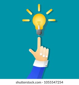 yellow light bulb icon and hand business man in paper art concept on isolate green background. idea