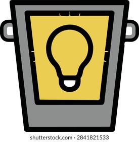 Yellow light bulb inside gray trash bin, creative idea waste, abandoned idea or brainstorming concept vector.
