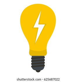 Yellow light bulb with lightning inside icon flat isolated on white background vector illustration