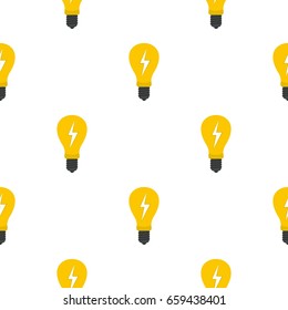 Yellow light bulb with lightning inside pattern seamless flat style for web vector illustration