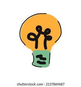 Yellow light bulb line icon. Isolated on white background. Creative thinking concept. Vector illustration flat design. Outline lighting electric lamp. bright idea sign.