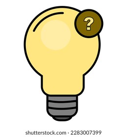 Yellow light bulb with a question mark, icon for idea, doubt, interrogation, creativity, curiosity, innovation. Editable colors and stroke EPS vector.