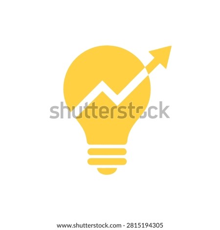 Yellow light bulb with rising growth arrow icon vector