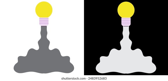 La idea de la estrategia de la bombilla de luz amarilla cohete espacial que arroja humo volar analítica éxito futuro optimización de la innovación inversión desarrollo de negocios estadísticas financiamiento crecimiento objetivo planificación.