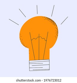 yellow light bulb with texture sticker. Idea, creativity and brainstorming concept. Hand drawn style. Business creativity Illumination. Electric light
