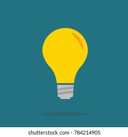 yellow light bulb turned on vector icon symbol industrial and business idea concept blue background with shadow
