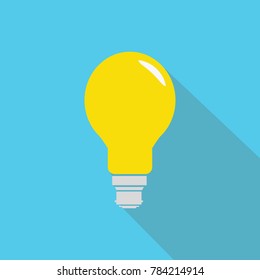 yellow light bulb turned on vector icon symbol industrial and business idea concept blue background with shadow
