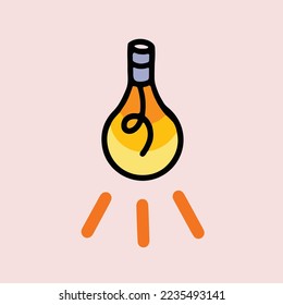 Yellow light bulb vector icon isolated on light brown background. Cartoon simple flat styled drawing for expressing idea.