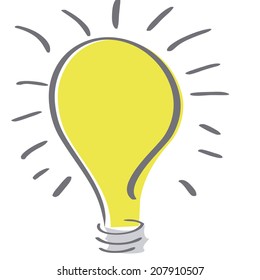 a yellow light bulb in a white background