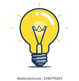Yellow light bulb with a white background. The light bulb is lit up and shining brightly. Concept of brightness and illumination, which can be interpreted as a symbol of knowledge, creativity