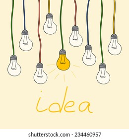 yellow light bulbs. idea concept 