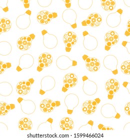 Yellow light bulbs seamless vector pattern background