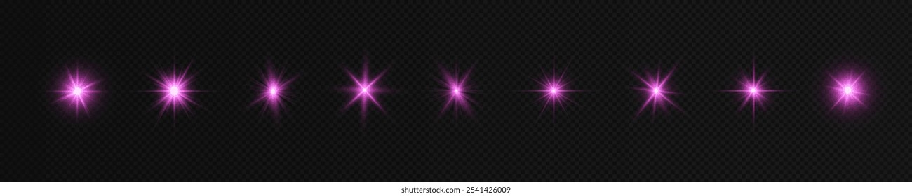 Yellow light effect reflections, neon illumination in yellow colors. Bright light lens. Police light effects, lines. Shiny stars, glowing sparks on a black background. Vector	