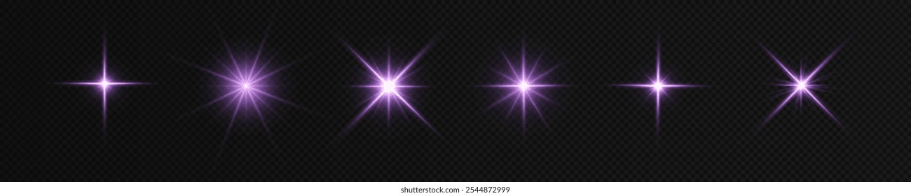 Reflexões de efeito de luz amarela, iluminação neon em cores amarelas. Lente clara brilhante. Efeitos de luz policial, linhas. Estrelas brilhantes, faíscas brilhantes sobre um fundo preto. Vetor	