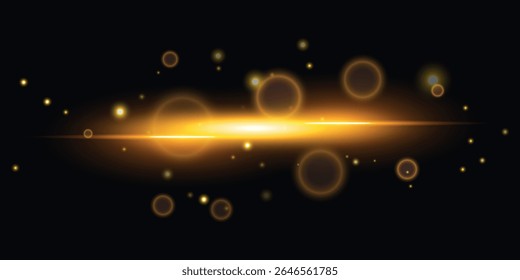 a yellow light effect that resembles a flash, an energy beam or an abstract explosion of light on a dark background with a lens effect