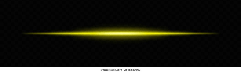 Feixe luminoso amarelo com um gradiente suave. Traço luminoso horizontal ideal para ficção científica, desenhos de néon ou efeitos futuristas. Transições de luz brilhante e brilho dinâmico