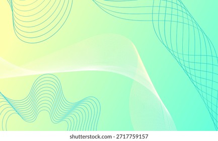 luz amarela com verde linhas suaves azuis suaves curvas de onda no plano de fundo abstrato gradiente