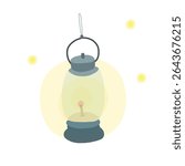 Yellow Light of Lantern and Fireflies editable vector Design Illustration