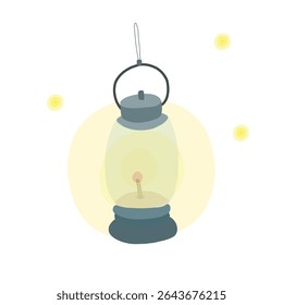 Yellow Light of Lantern and Fireflies editable vector Design Illustration