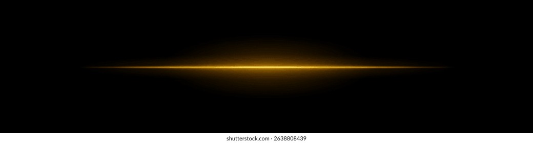 Yellow light line. Single sharp glowing beam with soft radial fade on dark background. Ideal for tech, sci-fi, speed, futuristic visual effects.