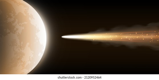 yellow light meteors or comets going to the world, light sparkles shooting stars background. vector illustration