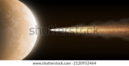yellow light meteors or comets going to the world, light sparkles shooting stars background. vector illustration