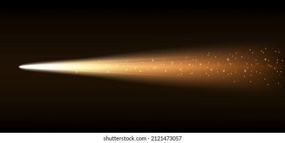 yellow light meteors or comets, light sparkles shooting stars background. vector illustration