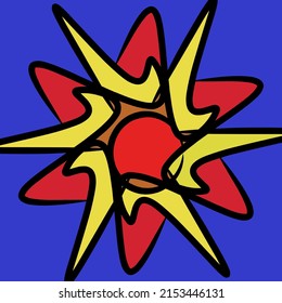 bola de estrella roja clara amarilla sobre fondo azul