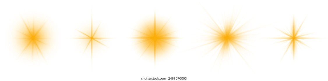 yellow light star, sun rays, golden sparks sparkle