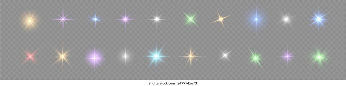 yellow light star, sun rays, golden sparks sparkle