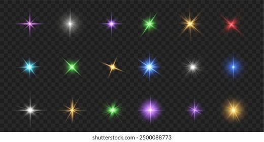 yellow light star, sun rays, golden sparks sparkle