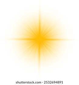 Estrella de luz amarilla, rayos de sol, chispas doradas brillan