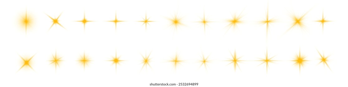 Estrella de luz amarilla, rayos de sol, chispas doradas brillan
