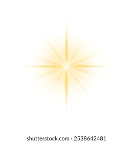 yellow light star, sun rays, golden sparks sparkle