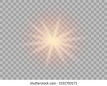 The yellow light of the sun, the flash of a star. Soft, glow transparent rays. Vector design element on isolated background.