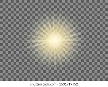 The yellow light of the sun, the flash of a star. Soft, glow transparent rays. Vector design element on isolated background.