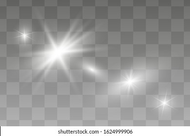 The yellow light of the sun, the flash of a star. Soft, glow transparent rays. Vector design element on isolated background.