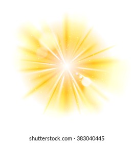 Yellow light sunburst background. Vector star burst with sparkles  illustration.