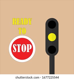 Yellow light at traffic light pole illustration vector. Flat icon. Yellow indicated wait and ready to stop for transportation. 