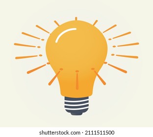 Yellow lightbulb, lamp with exclamation marks around the lamp. Light bulb symbol. Idea, quick tips concept. Vector illustration