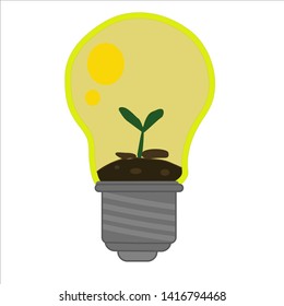 Yellow lightbulb. Logo design vector template. Leaves growing in a bulb.