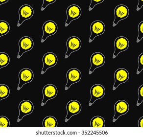Yellow lightbulbs pattern on the dark background