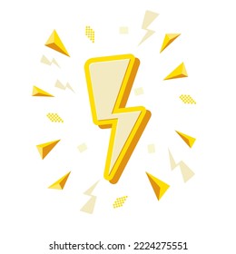 Yellow lighting bolt sign, flash sale with memphis icon, electric icon.
