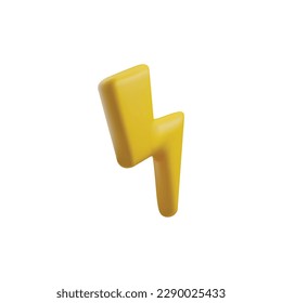 Yellow lightning battery sign 3D style, vector illustration isolated on white background. Decorative design element, realistic icon, symbol of energy, danger and electricity